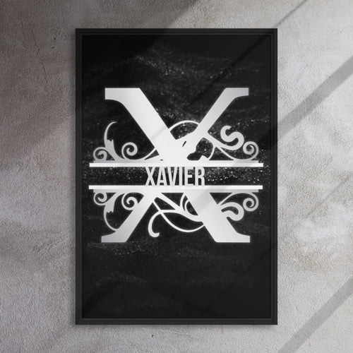 X Black & Chrome Vertical Split Initial Monogram on Canvas