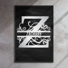 Load image into Gallery viewer, Z Black &amp; Chrome Vertical Split Initial Monogram on Canvas