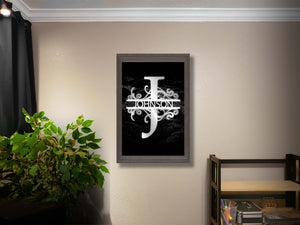 “E" Initial for Black and Chrome  -Vertical Framed Portrait-