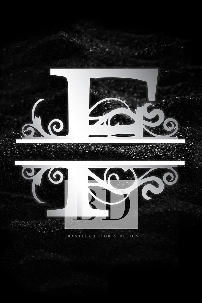 “F” Initial for Black and Chrome  -Vertical Framed Portrait-