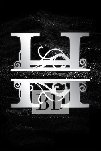 “H” Initial for Black and Chrome  -Vertical Framed Portrait-