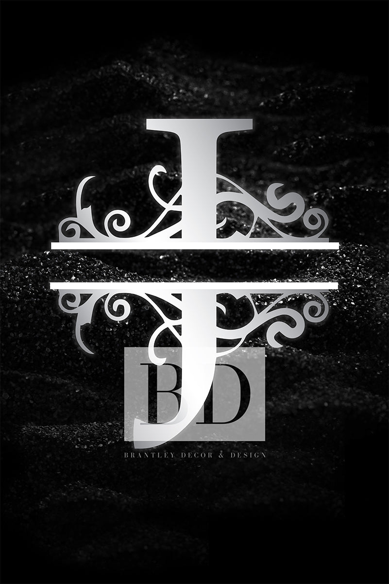“J ” Initial for Black and Chrome  -Vertical Framed Portrait-