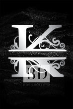 Load image into Gallery viewer, “K” Initial for Black and Chrome  -Vertical Framed Portrait-