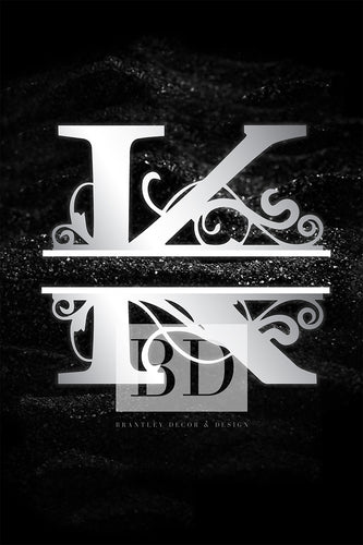 “K” Initial for Black and Chrome  -Vertical Framed Portrait-