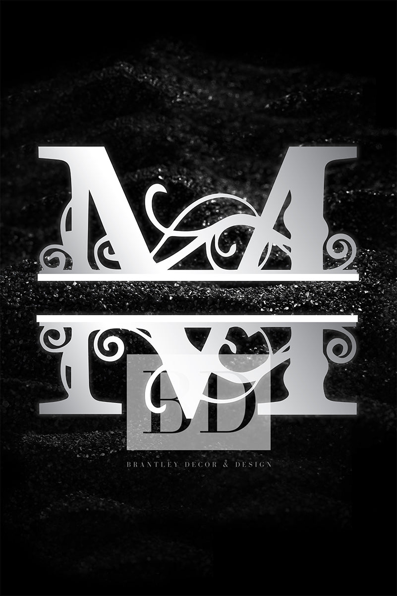 “M” Initial for Black and Chrome  -Vertical Framed Portrait-