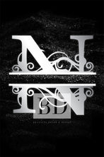 Load image into Gallery viewer, “N” Initial for Black and Chrome  -Vertical Framed Portrait-