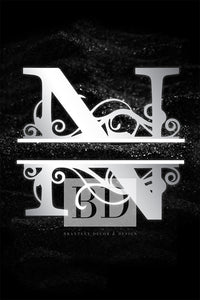 “N” Initial for Black and Chrome  -Vertical Framed Portrait-