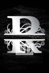 “R” Initial for Black and Chrome  -Vertical Framed Portrait-