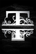 Load image into Gallery viewer, “T” Initial for Black and Chrome  -Vertical Framed Portrait-