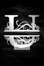 Load image into Gallery viewer, “U” Initial for Black and Chrome  -Vertical Framed Portrait-