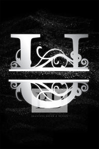 “U” Initial for Black and Chrome  -Vertical Framed Portrait-
