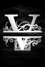 Load image into Gallery viewer, “V” Initial for Black and Chrome  -Vertical Framed Portrait-