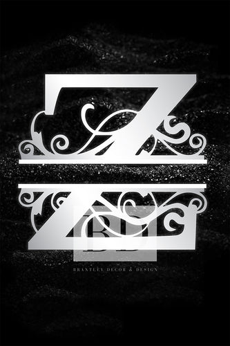 “Z”Initial for Black and Chrome  -Vertical Framed Portrait-