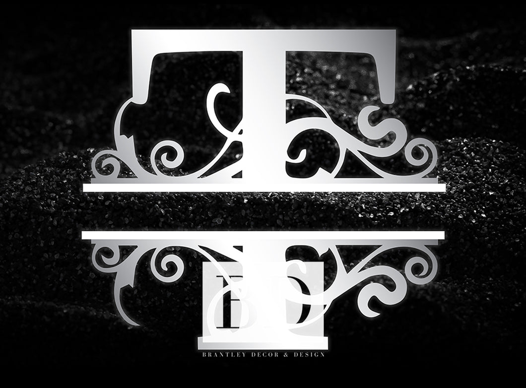 “T” Initial for Black and Chrome  -Horizontal Framed Portrait-